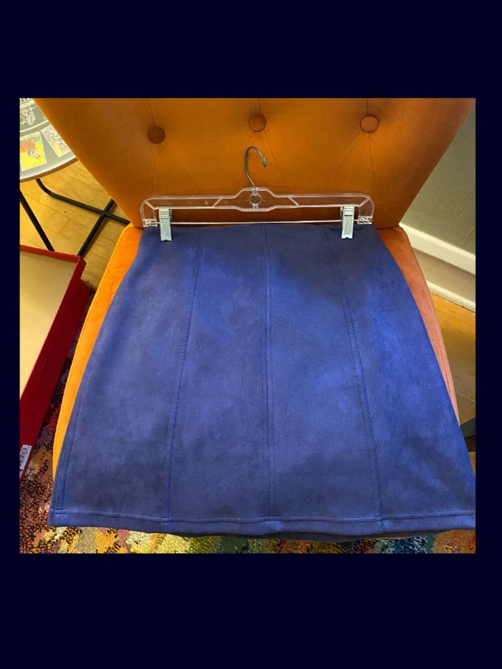 Faux Suede Dark Blue Skirt, Above Knee, Wear with Boots